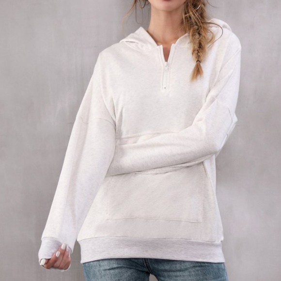 Oatmeal Snap Pocket Hooded Pullover - Picture 2 of 5